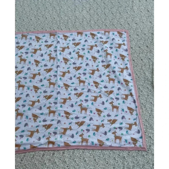 Hand Sewn By Marta Chacon Handmade Deer Print Baby Blanket Pink White 35"x44" - Picture 7 of 10